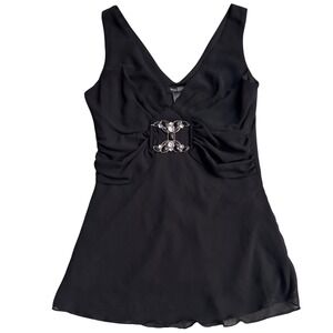 Bisou Bisou French Boutique Black Sleeveless Top‎ Embellished Party Blouse Mediu